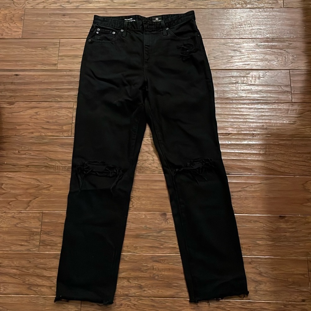 AG Adriano Goldschmied Phoebe High Waisted Tapered Leg Distressed Jeans size 28